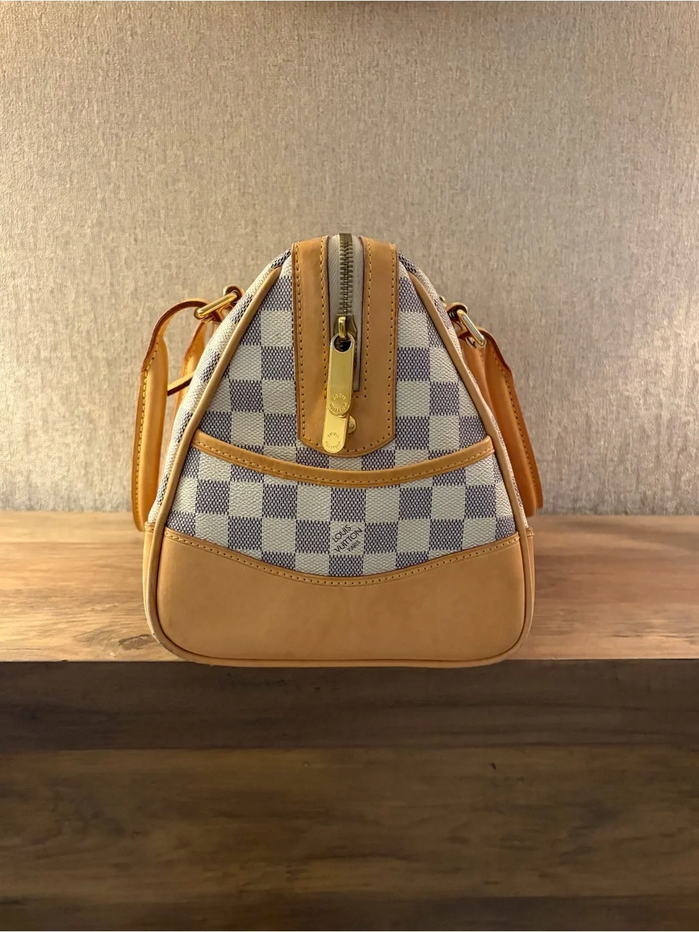 Louis Vuitton Damier Azur Canvas Satchel with Tan Leather Trim